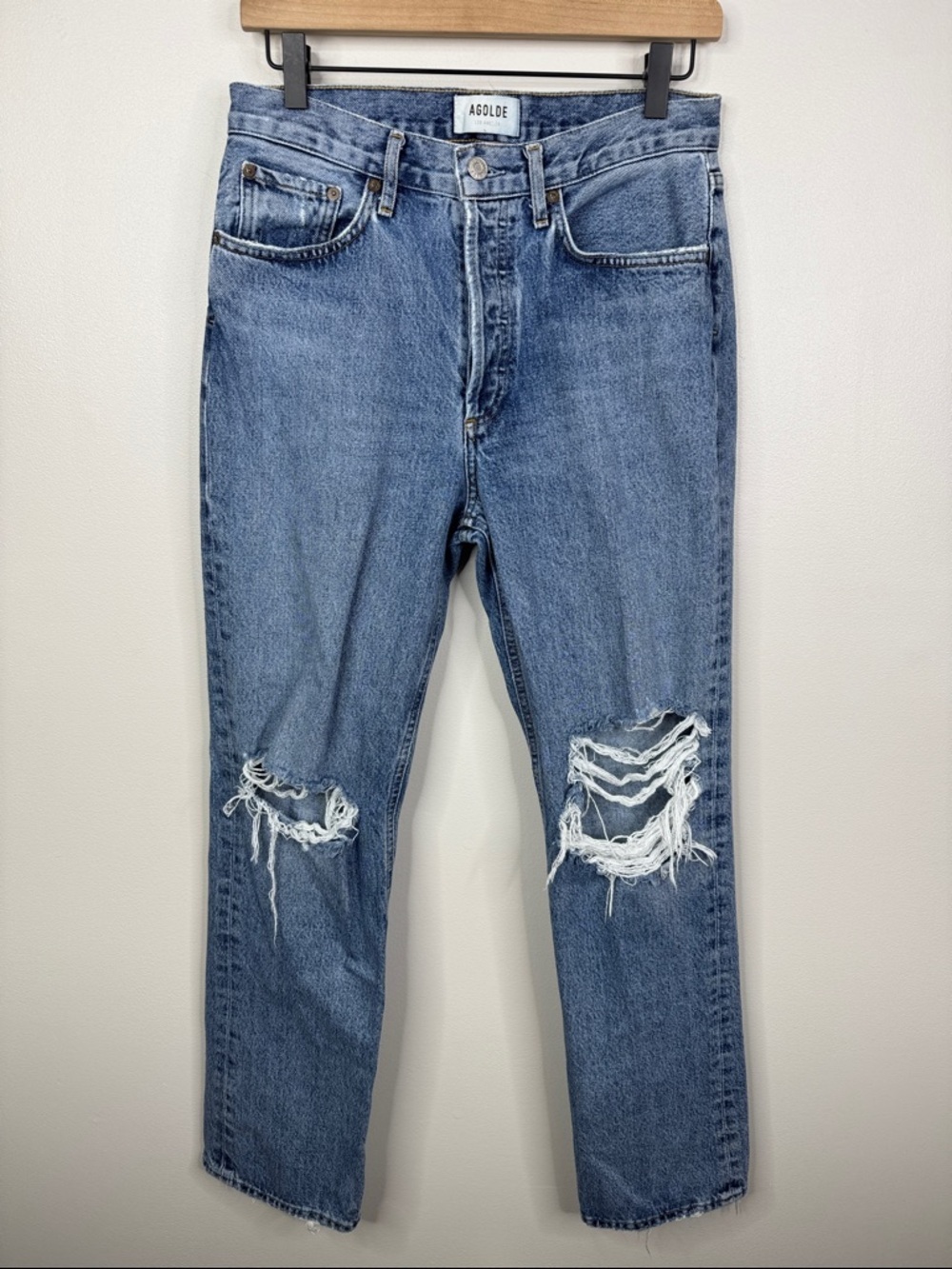 AGOLDE Lana High Rise Vintage Straight Jean 27 Blue Denim 90s Relaxed Fit Crop
